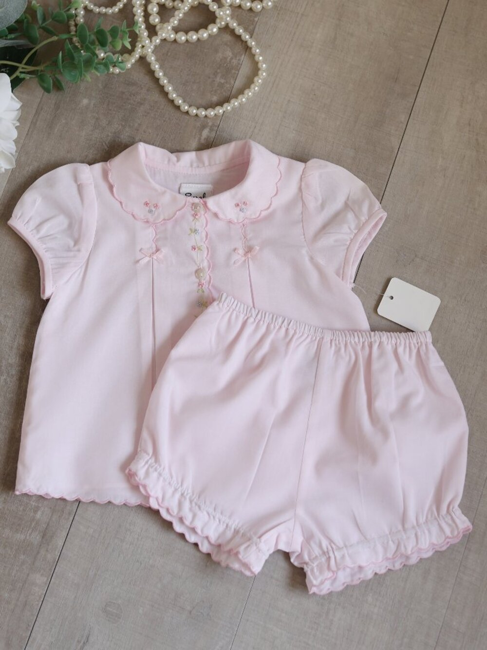 Pink Diaper Set Bloomer Scalloped Embroidery Sarah Louise 3 Months LIKE NEW